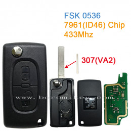 Remote Control Car Key 2 Buttons 433MHz 7961 Chip Transponder for Peugeot 206